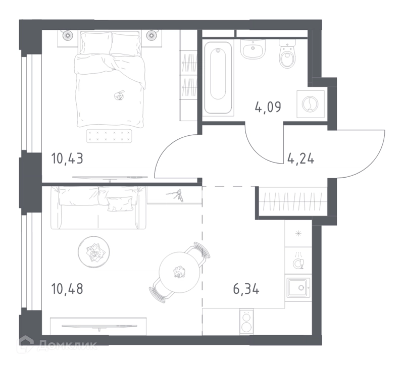 1-комнатная квартира 35.58 м² Космический Квартал