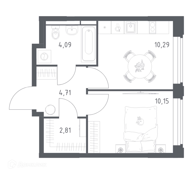 1-комнатная квартира 32.05 м² Космический Квартал