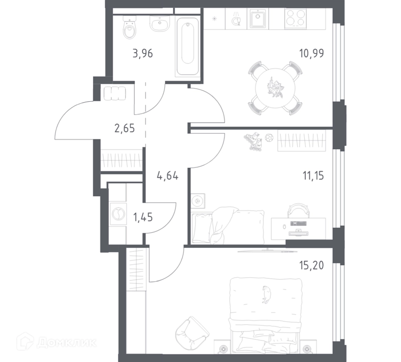 2-комнатная квартира 50.04 м² Космический Квартал
