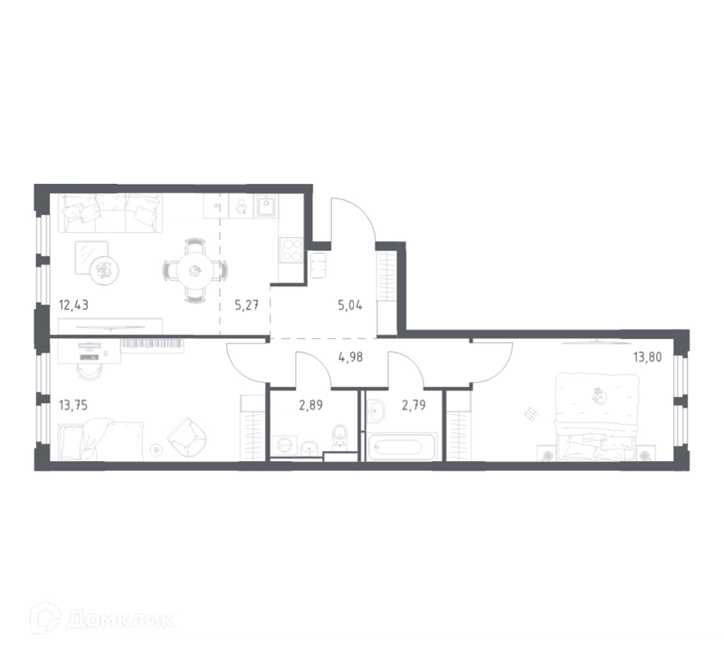 2-комнатная квартира 60.95 м² Космический Квартал