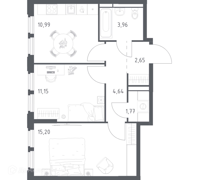 2-комнатная квартира 50.36 м² Космический Квартал
