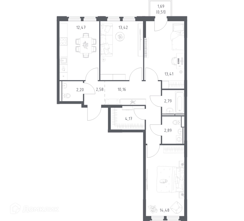3-комнатная квартира 79.08 м² Космический Квартал