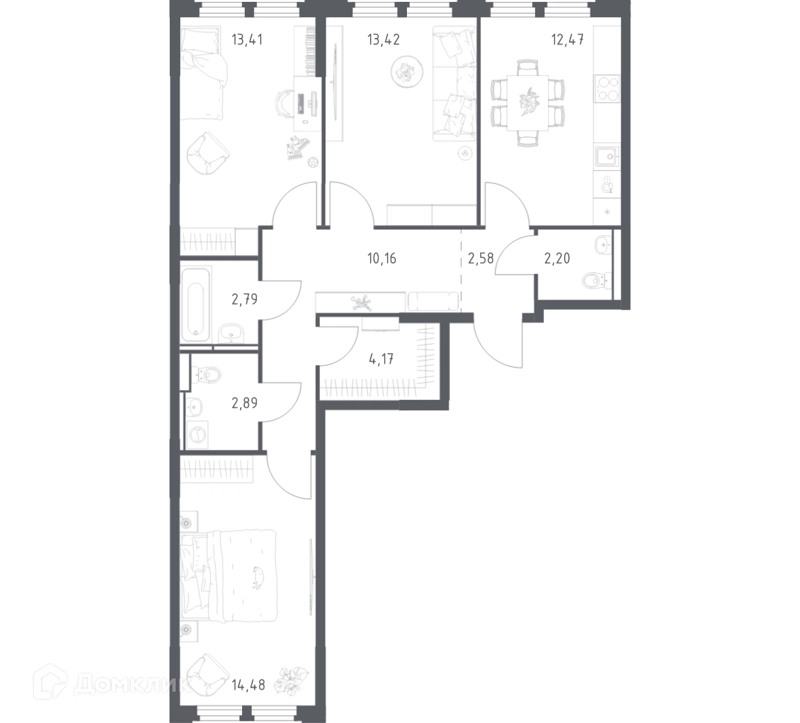 3-комнатная квартира 78.57 м² Космический Квартал