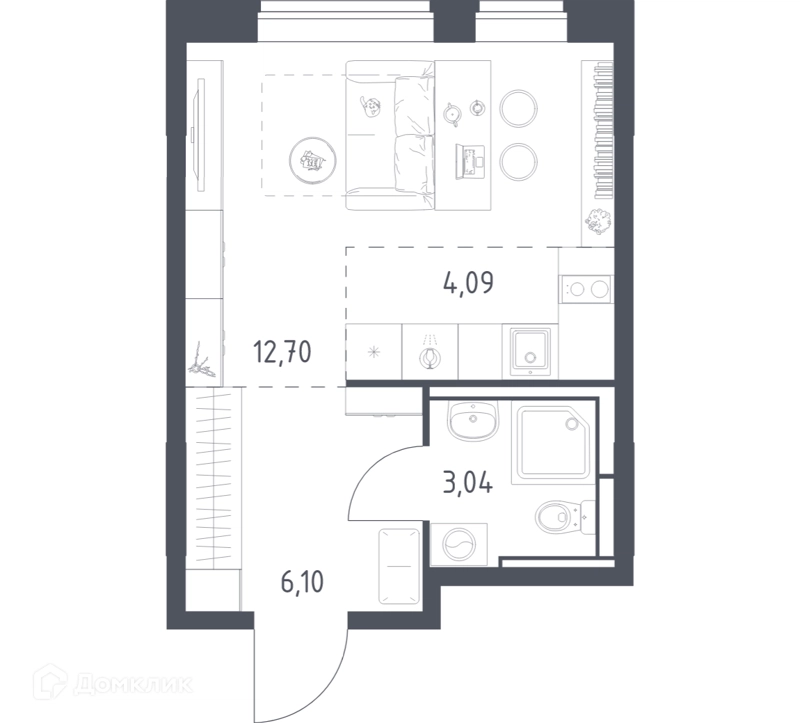 Студия 25.93 м² Богдановский лес