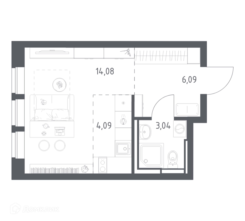 Студия 27.3 м² Богдановский лес