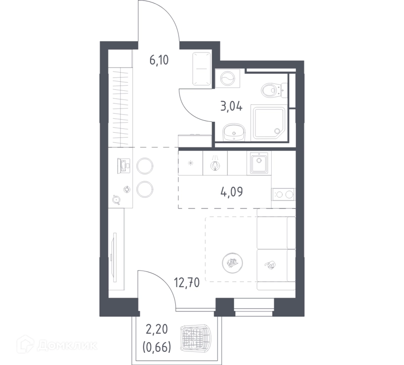 Студия 26.59 м² Богдановский лес