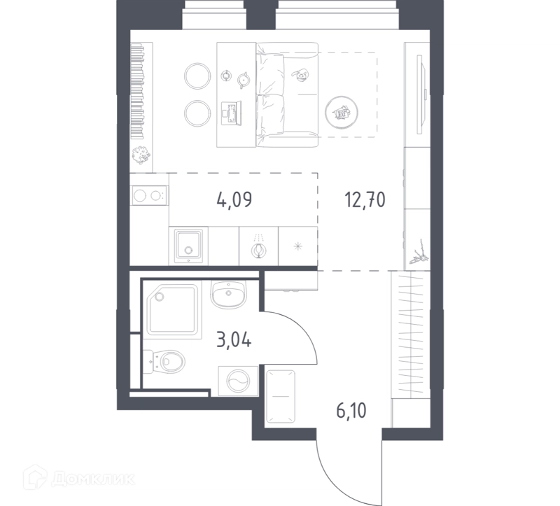 Студия 25.93 м² Богдановский лес