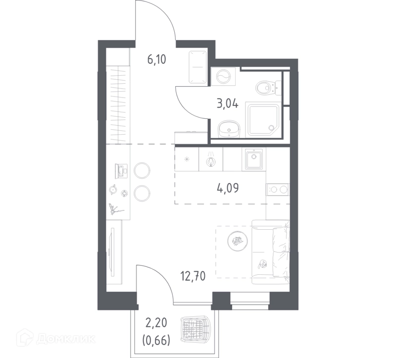 Студия 26.59 м² Богдановский лес