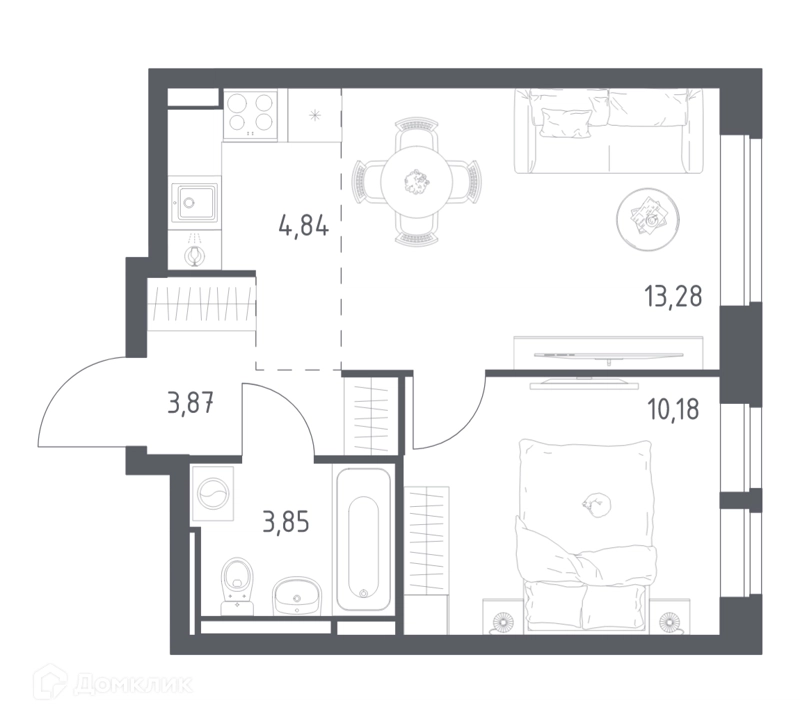 1-комнатная квартира 36.02 м² Богдановский лес