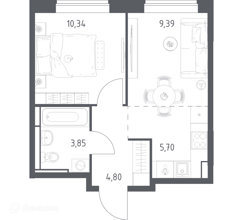 1-комнатная квартира 34.08 м² Богдановский лес