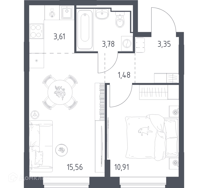 1-комнатная квартира 38.69 м² Богдановский лес