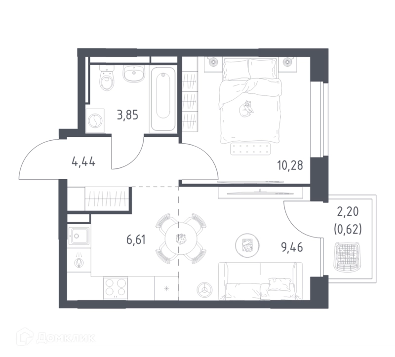 1-комнатная квартира 35.26 м² Богдановский лес