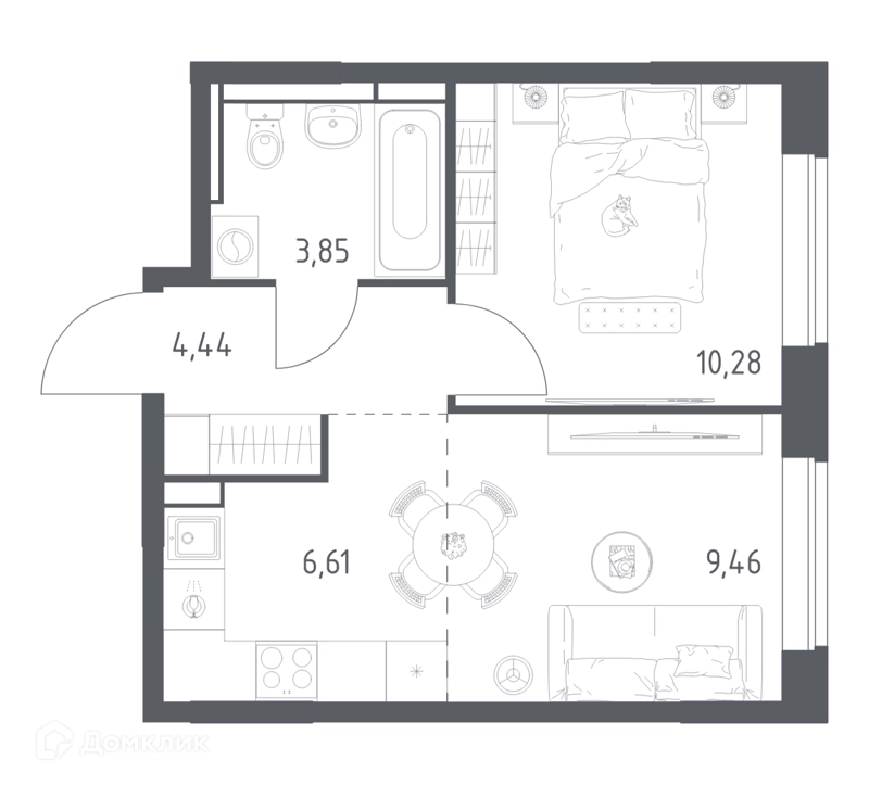 1-комнатная квартира 34.64 м² Богдановский лес