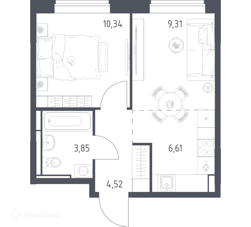 1-комнатная квартира 34.63 м² Богдановский лес