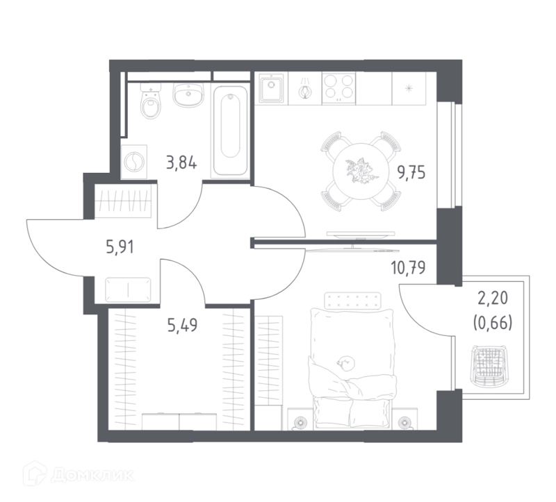 1-комнатная квартира 36.44 м² Богдановский лес