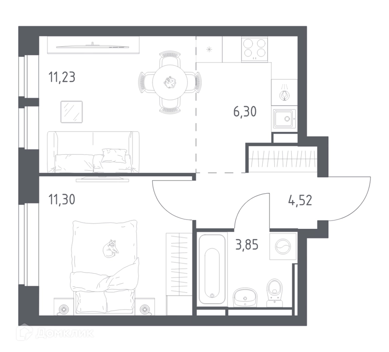 1-комнатная квартира 37.2 м² Богдановский лес