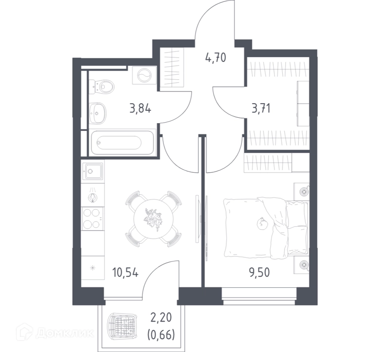 1-комнатная квартира 32.95 м² Богдановский лес