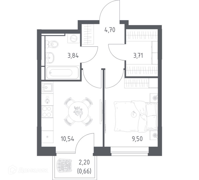 1-комнатная квартира 32.95 м² Богдановский лес