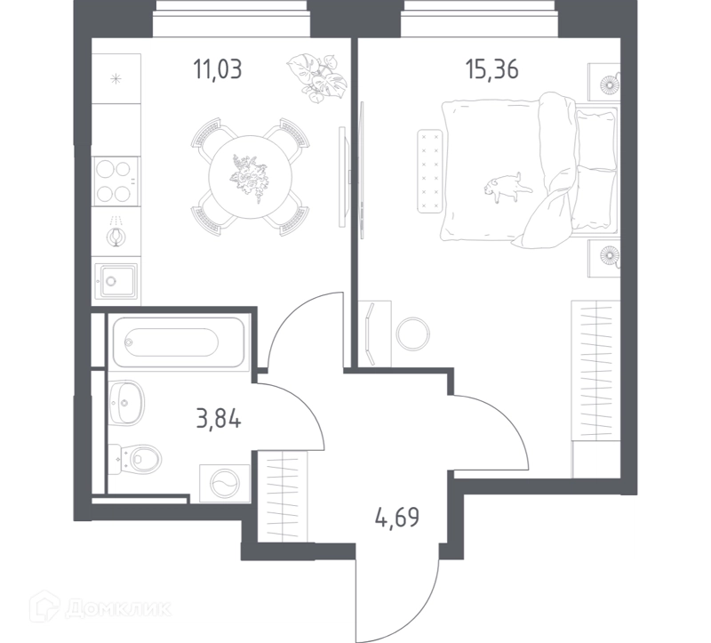 1-комнатная квартира 34.92 м² Богдановский лес