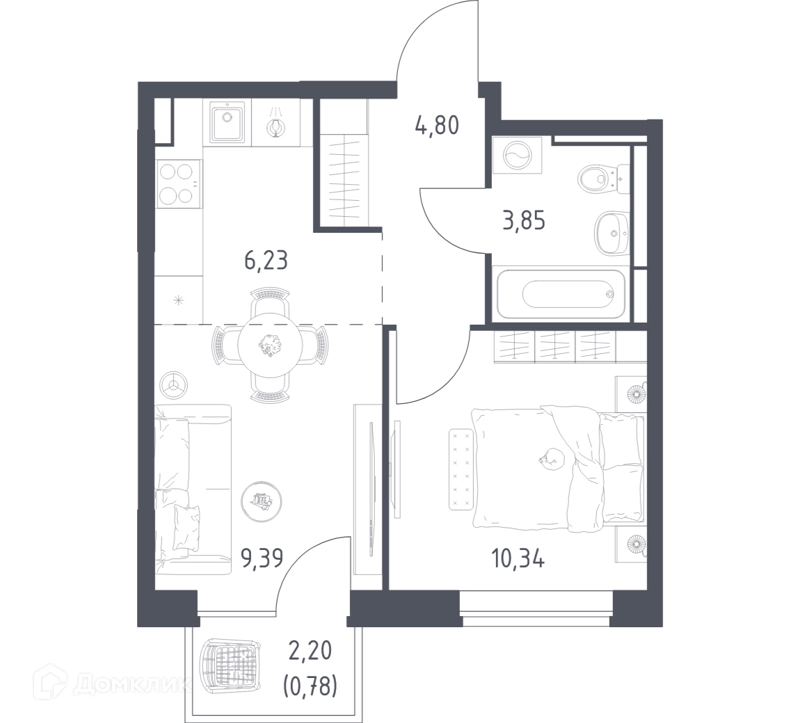 1-комнатная квартира 35.39 м² Богдановский лес