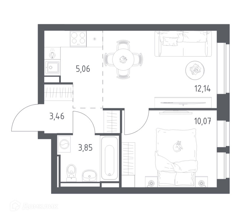 1-комнатная квартира 34.58 м² Богдановский лес