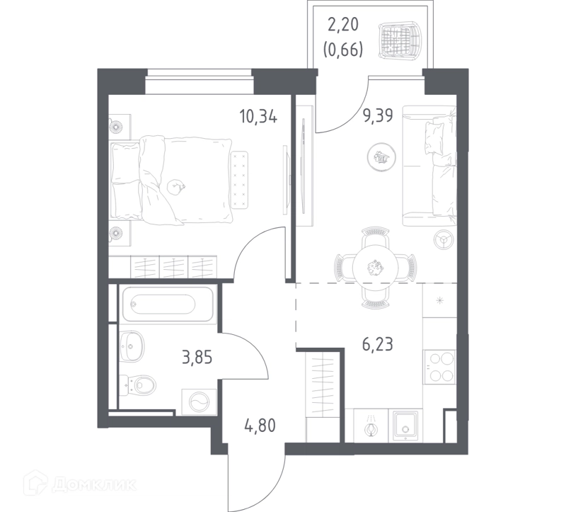 1-комнатная квартира 35.27 м² Богдановский лес