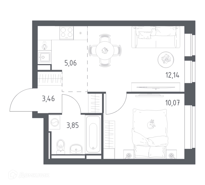 1-комнатная квартира 34.58 м² Богдановский лес