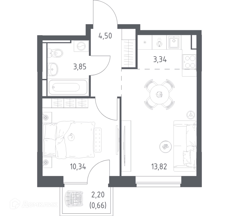 1-комнатная квартира 36.51 м² Богдановский лес