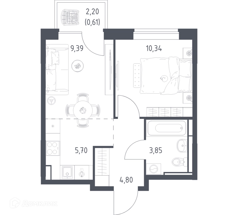 1-комнатная квартира 34.69 м² Богдановский лес
