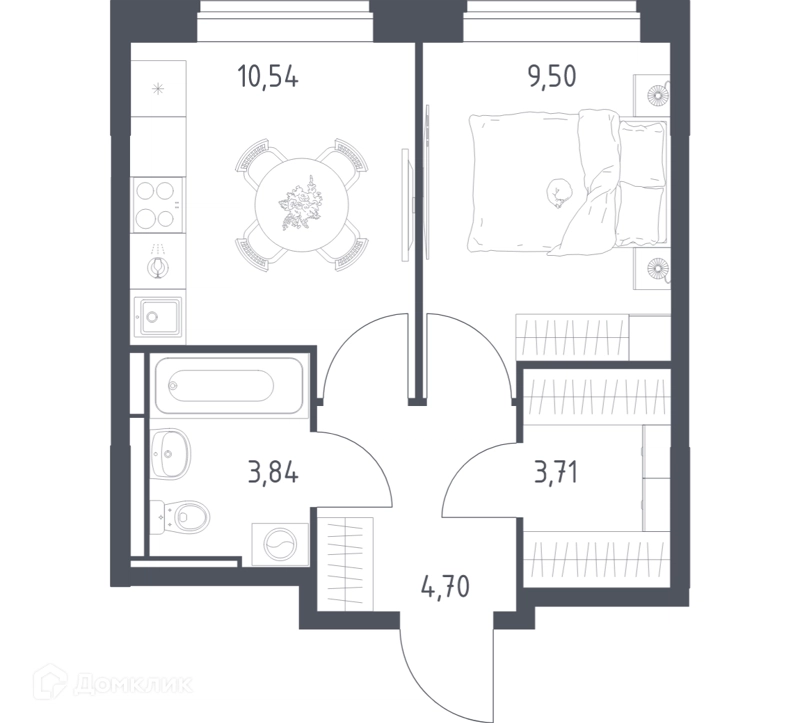 1-комнатная квартира 32.29 м² Богдановский лес