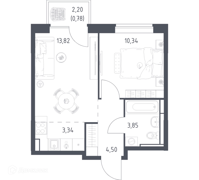 1-комнатная квартира 36.63 м² Богдановский лес