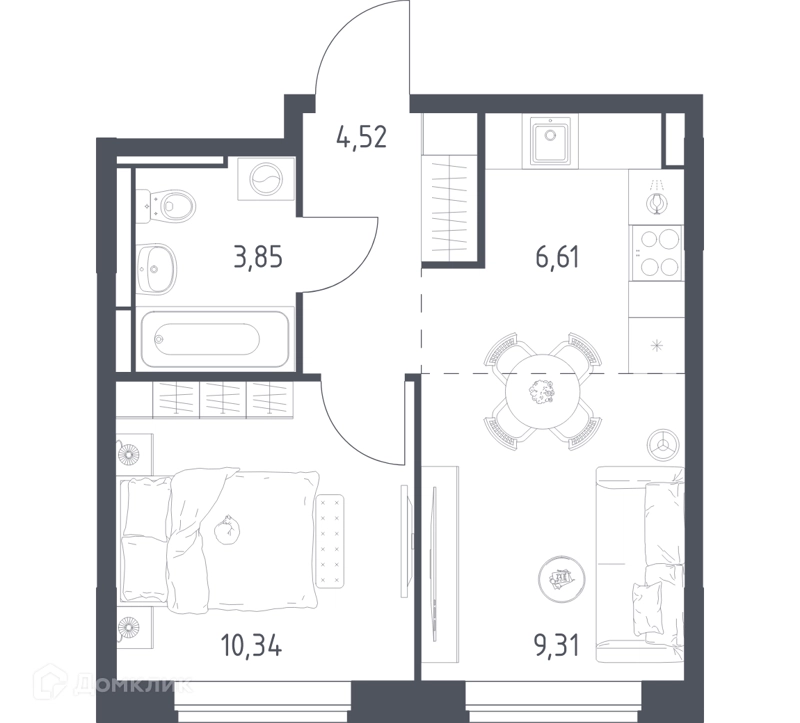 1-комнатная квартира 34.63 м² Богдановский лес