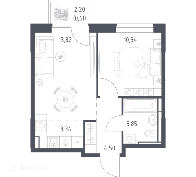 1-комнатная квартира 36.46 м² Богдановский лес