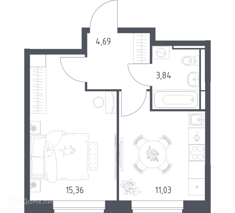 1-комнатная квартира 34.92 м² Богдановский лес