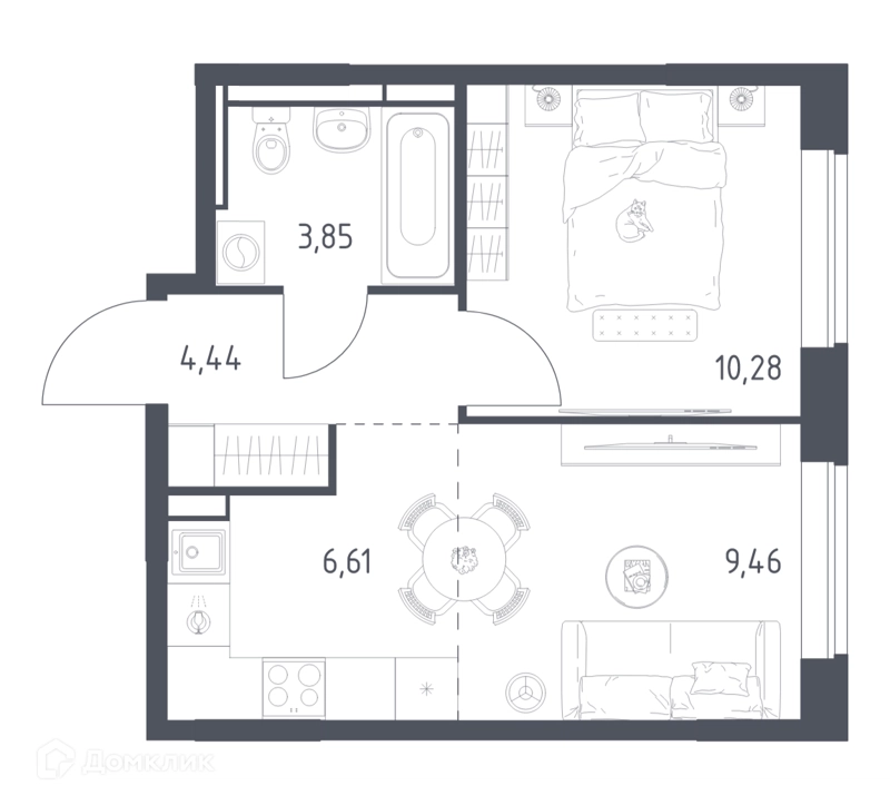 1-комнатная квартира 34.64 м² Богдановский лес
