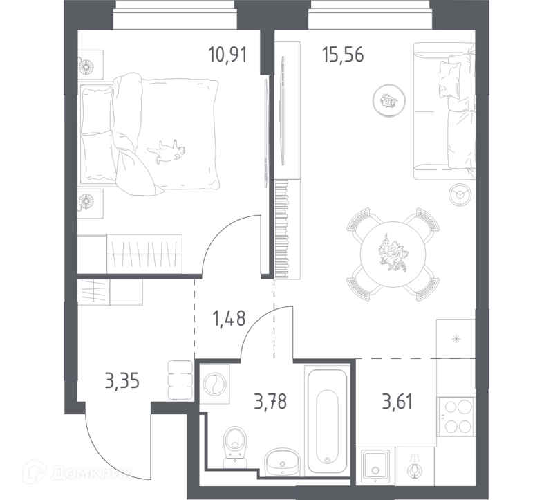 1-комнатная квартира 38.69 м² Богдановский лес