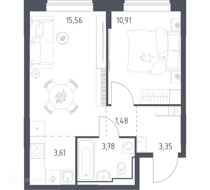 1-комнатная квартира 38.69 м² Богдановский лес