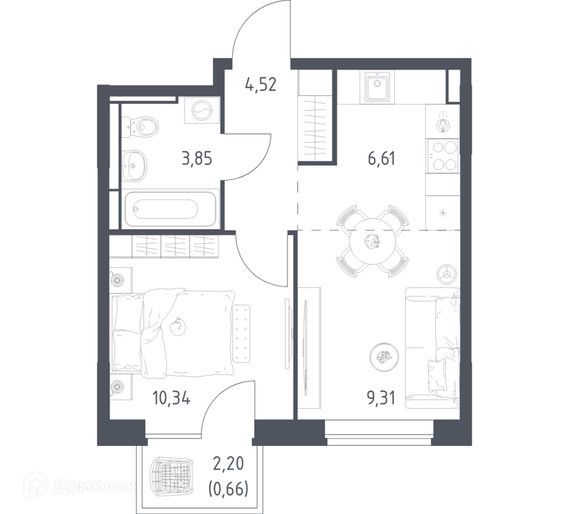 1-комнатная квартира 35.29 м² Богдановский лес