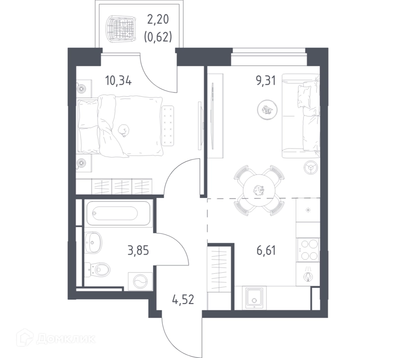1-комнатная квартира 35.25 м² Богдановский лес