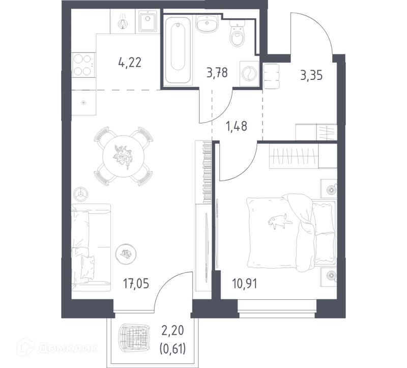 1-комнатная квартира 41.4 м² Богдановский лес