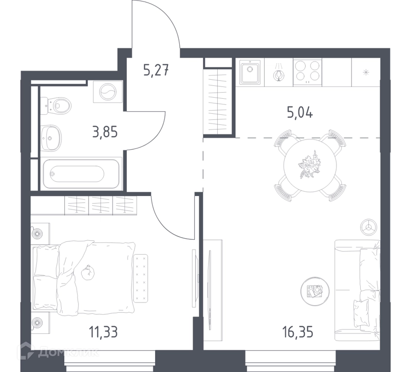 1-комнатная квартира 41.84 м² Богдановский лес