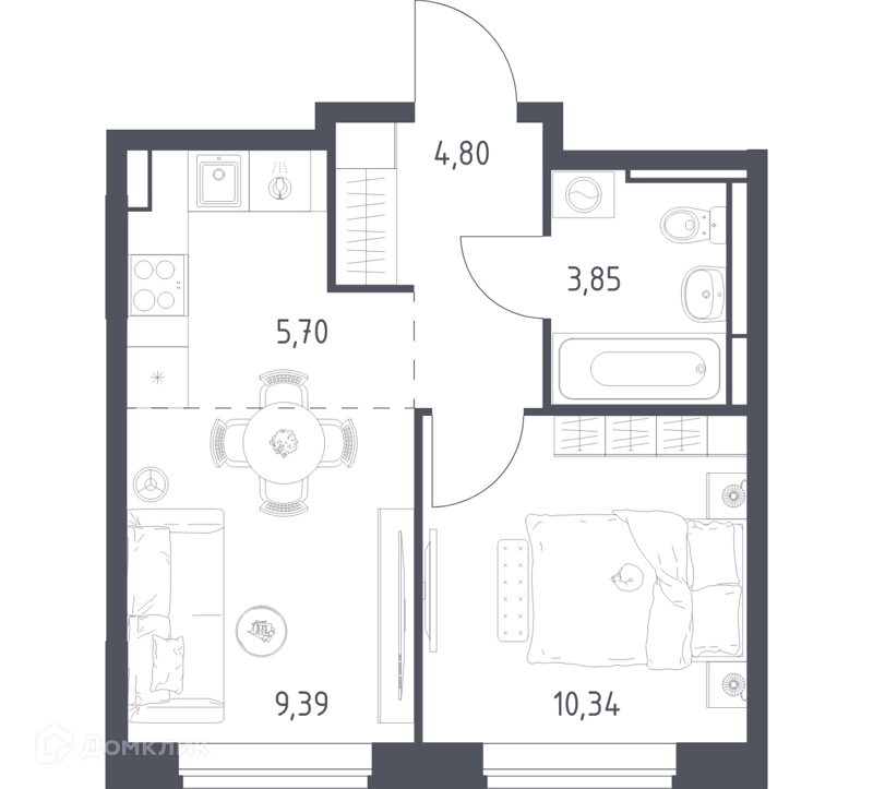 1-комнатная квартира 34.08 м² Богдановский лес