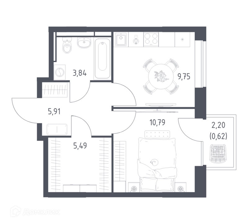 1-комнатная квартира 36.4 м² Богдановский лес