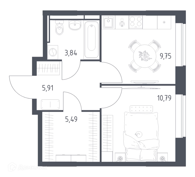 1-комнатная квартира 35.78 м² Богдановский лес
