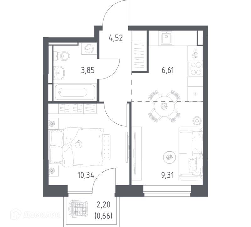 1-комнатная квартира 35.29 м² Богдановский лес