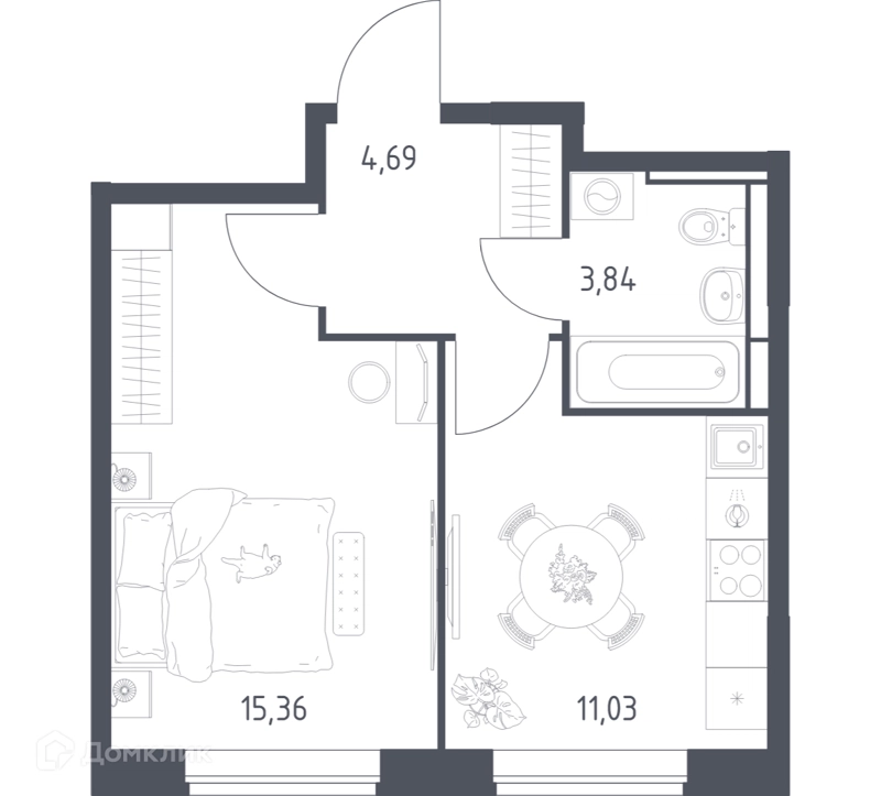 1-комнатная квартира 34.92 м² Богдановский лес