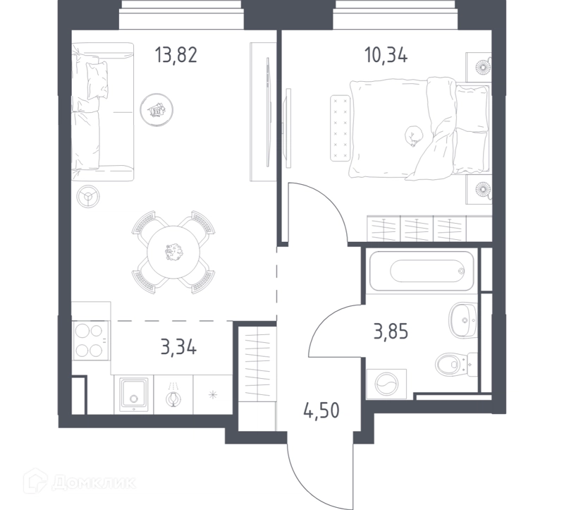 1-комнатная квартира 35.85 м² Богдановский лес