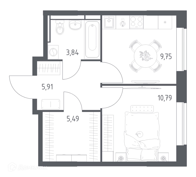1-комнатная квартира 35.78 м² Богдановский лес