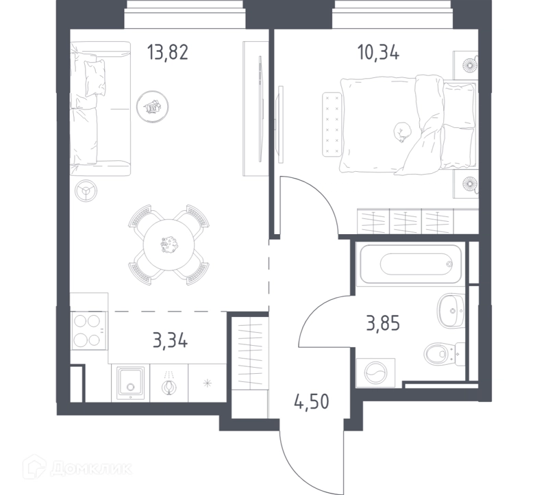 1-комнатная квартира 35.85 м² Богдановский лес