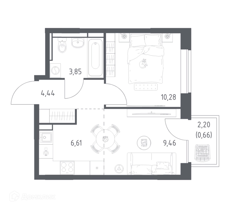 1-комнатная квартира 35.3 м² Богдановский лес